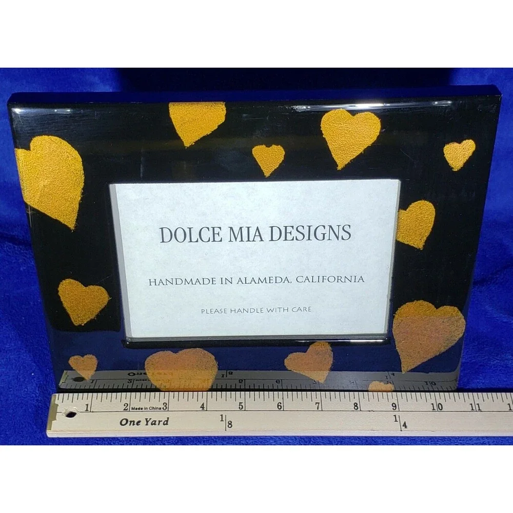 Dolce Mia Designs Picture Frame Handmade ~ Black w/Gold Hearts